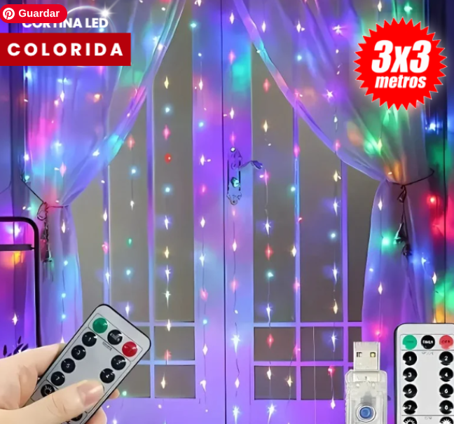 Cortina de Luces LED Cálida y Multicolor con USB y Control Remoto