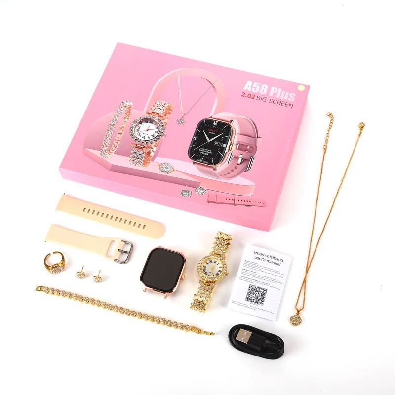 Set Completo Smartwatch A58 Plus – Rosa (Incluye Accesorios)