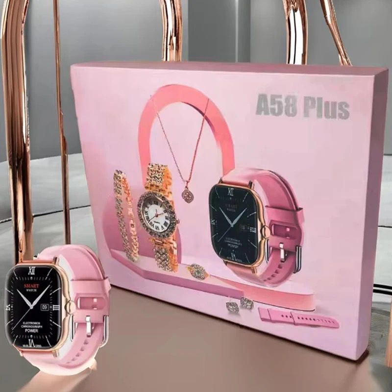 Set Completo Smartwatch A58 Plus – Rosa (Incluye Accesorios)